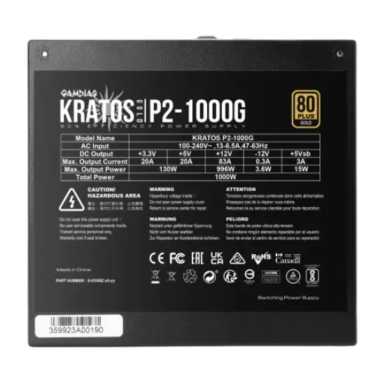 Gamdias KRATOS P2-1000G 1000W 80 Plus Gold ATX 3.0 Power Supply